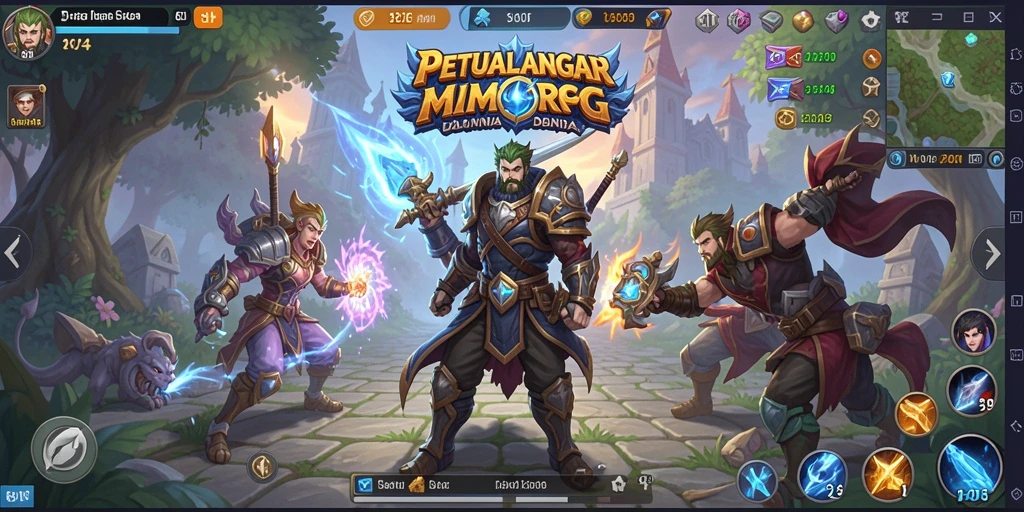 Tangkapan layar gameplay 8II dengan pertempuran seru di dunia MMORPG.
