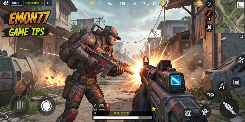 Screenshot utama EMON77 menampilkan intensitas pertempuran TPS.