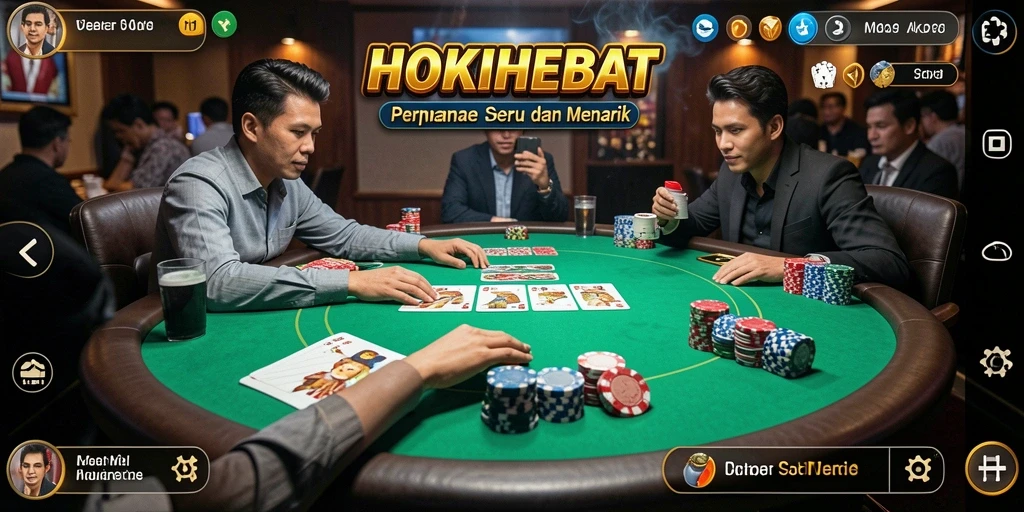 Screenshot gameplay HOKIHEBAT menampilkan aksi seru dalam permainan poker.