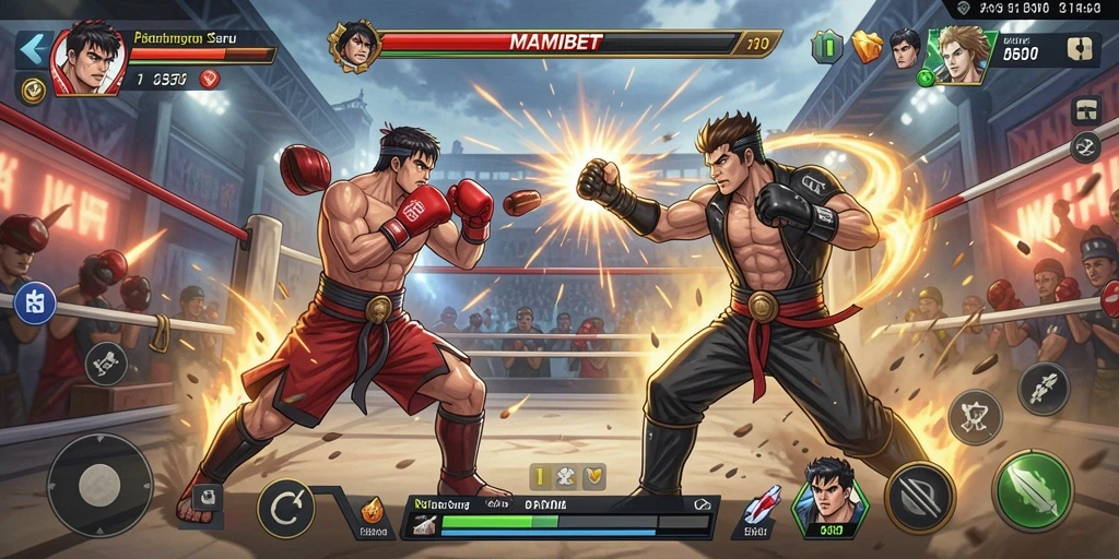 Tampilan gameplay seru dalam MAMIBET yang menampilkan pertarungan antar karakter.