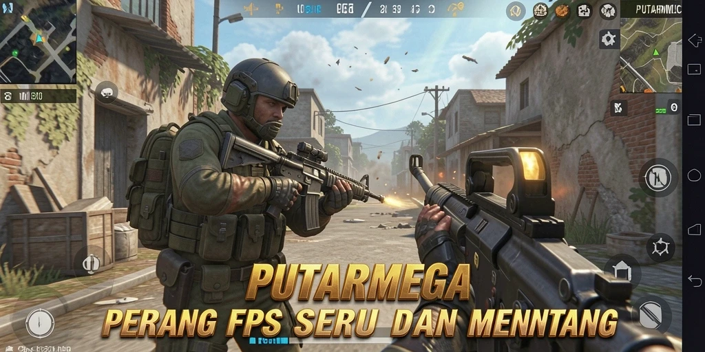Tampilan seru dari gameplay PUTARMEGA yang penuh aksi FPS.