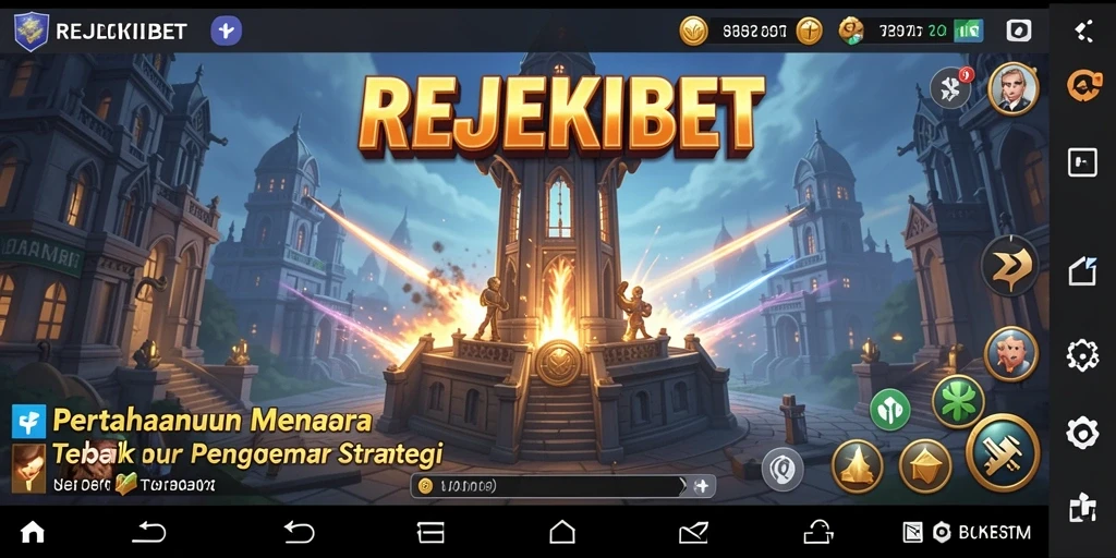 Tangkapan layar gameplay <strong>REJEKIBET</strong> yang menampilkan menara dan gelombang musuh.