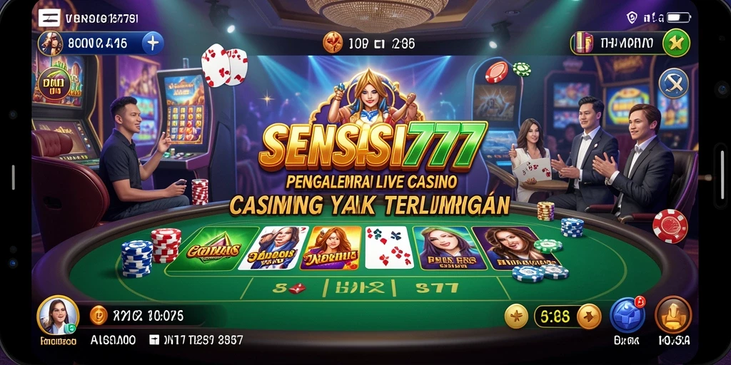 Screenshot gameplay SENSASI777 menampilkan dealer profesional dan suasana kasino langsung.