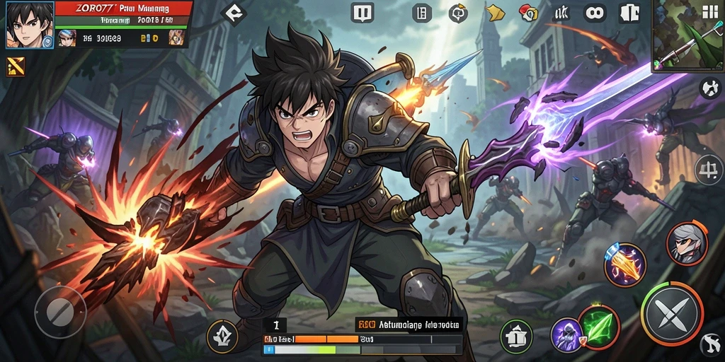 Tangkapan layar gameplay ZORO77 menampilkan pertarungan karakter Anime yang mendebarkan.